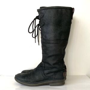 UGG Women’s Elsa Tall Waterproof Leather Sherpa Winter Boots Sz 9.5 Lined Boho